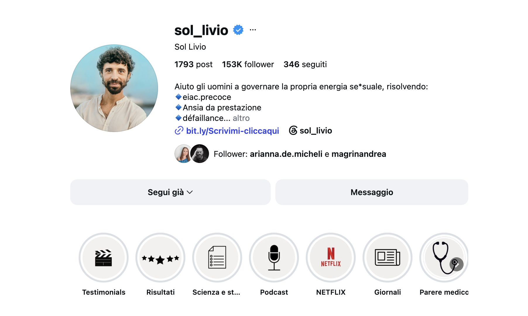 Profilo Instagram Sol Livio